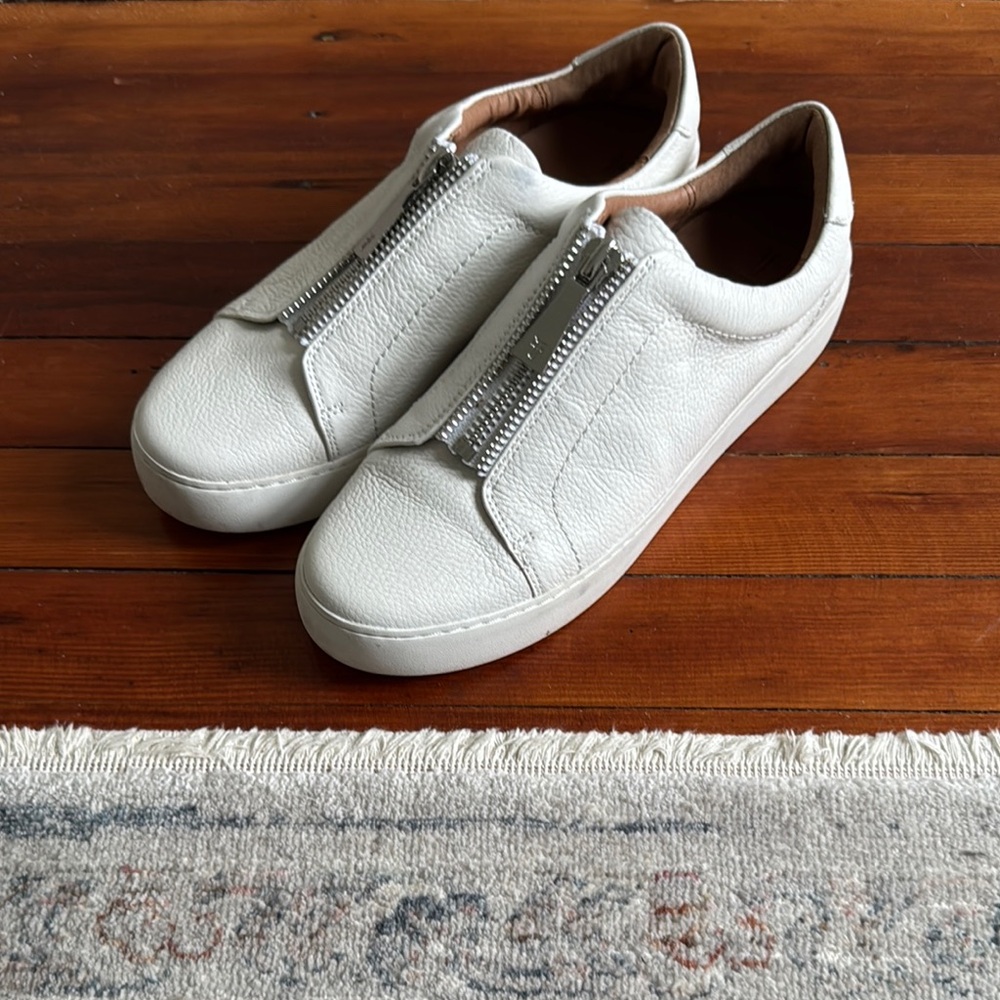 Frye Lena Zip White Leather Sneaker with Zipper